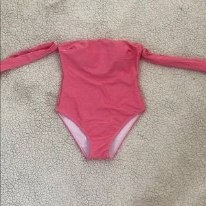 Super cute red and white striped one piece swimmy